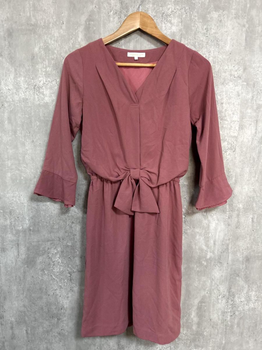 ネコポスOK PROPORTION プロポーション ボディドレッシング リボン Vネック ひざ丈 Iライン ワンピース size2/ピンク ■◇ レディース拍卖