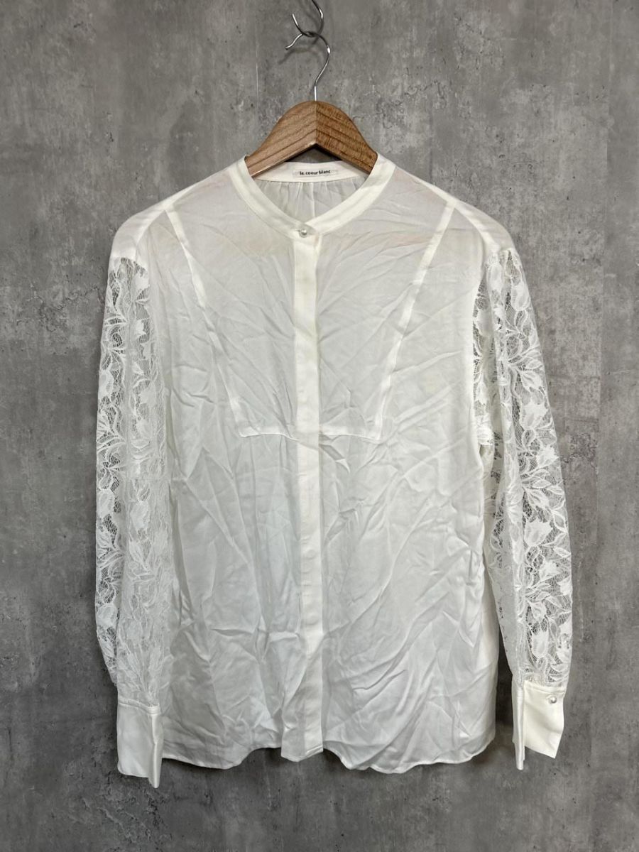 ネコポスOK le.coeur blanc ルクールブラン 袖レース ラッセルレースコンビ ブラウス シャツ size38/白 ■◇ レディース拍卖