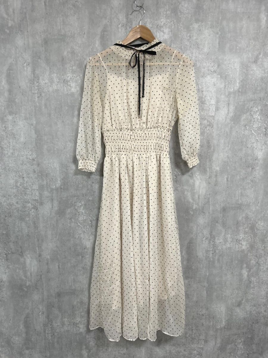 JILLSTUART ジルスチュアート シフォン ドット シャーネック フレア ワンピース sizeF/ベージュ ■◆ レディース拍卖