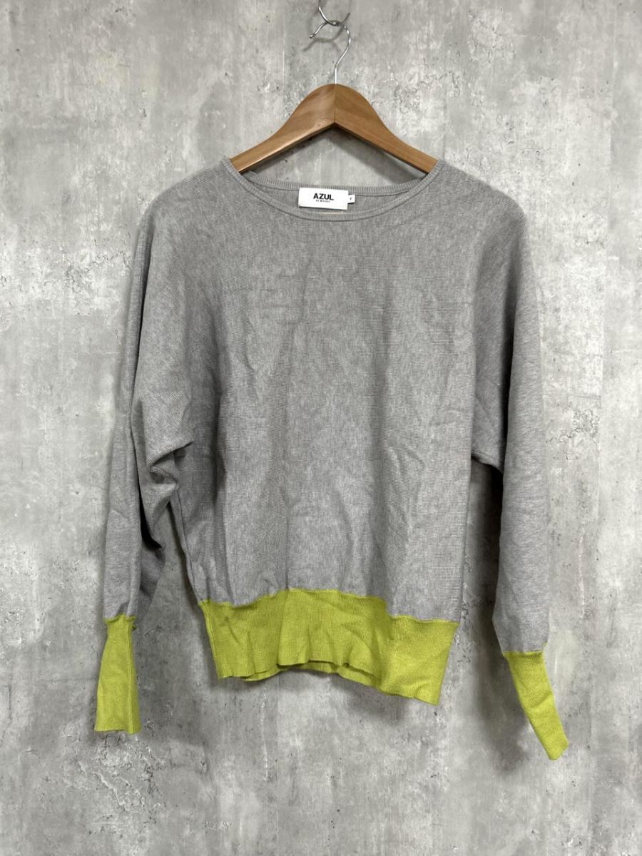 AZUL BY MOUSSY アズールバイマウジー プルオーバー ドルマン ニット セーター グレー×黄緑 ◆■ レディース拍卖