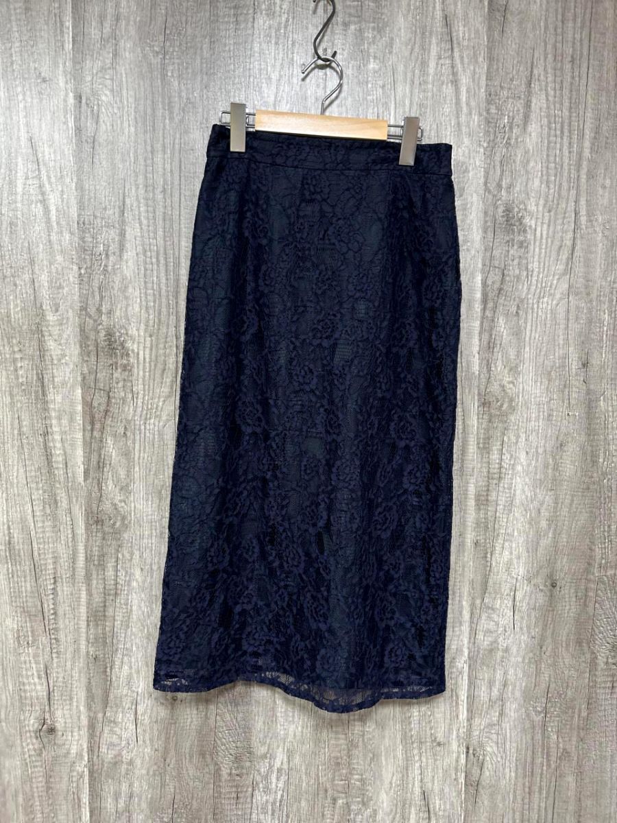 ネコポスOK NATURAL BEAUTY BASIC ナチュラルビューティーベーシック レース フォーマル タイト スカート sizeM/濃紺 ■■ レディース拍卖