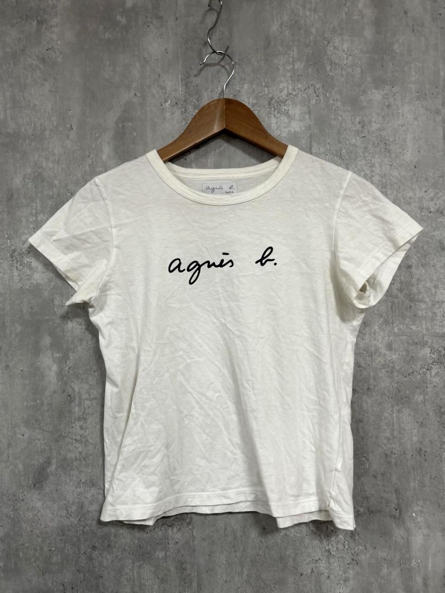 ネコポスOK agnes b アニエスベー 定番 フロントロゴ Tシャツ sizeT2/白 ■◆ レディース拍卖