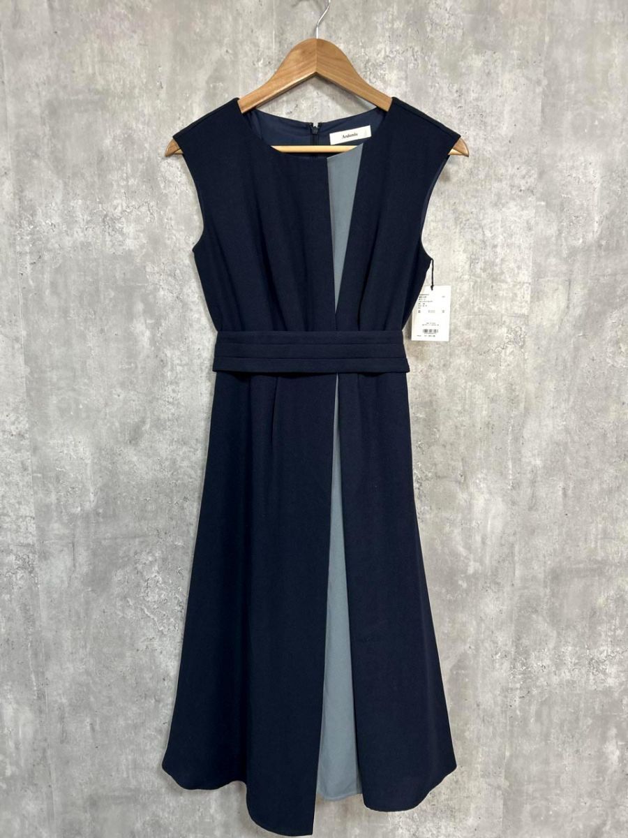 Andemiu アンデミュウ タグ付 配色 フレア ノースリーブ ワンピース sizeF/紺 ■◆ レディース拍卖