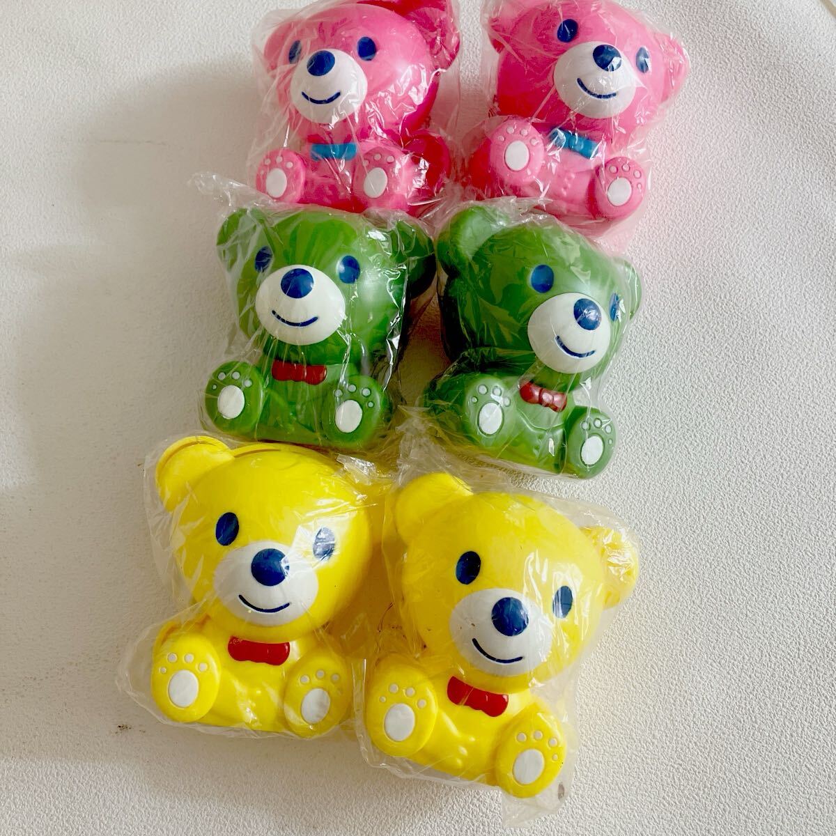 e137-60 未使用 貯金箱 くま 熊 くま ベアー 6個 まとめて 爪破損複数有り 黄色 ピンク 緑 レトロ フィギュア拍卖