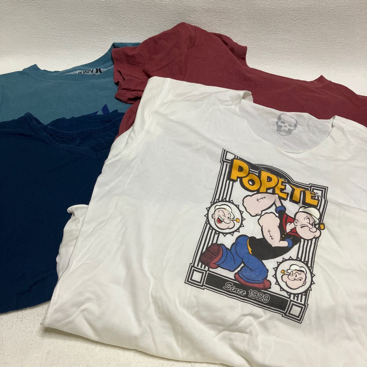 c1005 60 古着 Tシャツ まとめて 4枚セット 服 半袖 シミ黄ばみあり 擦れヨレ有り ポパイ POPEYE イラスト ロゴ サイズ色々 白 ブルー 拍卖
