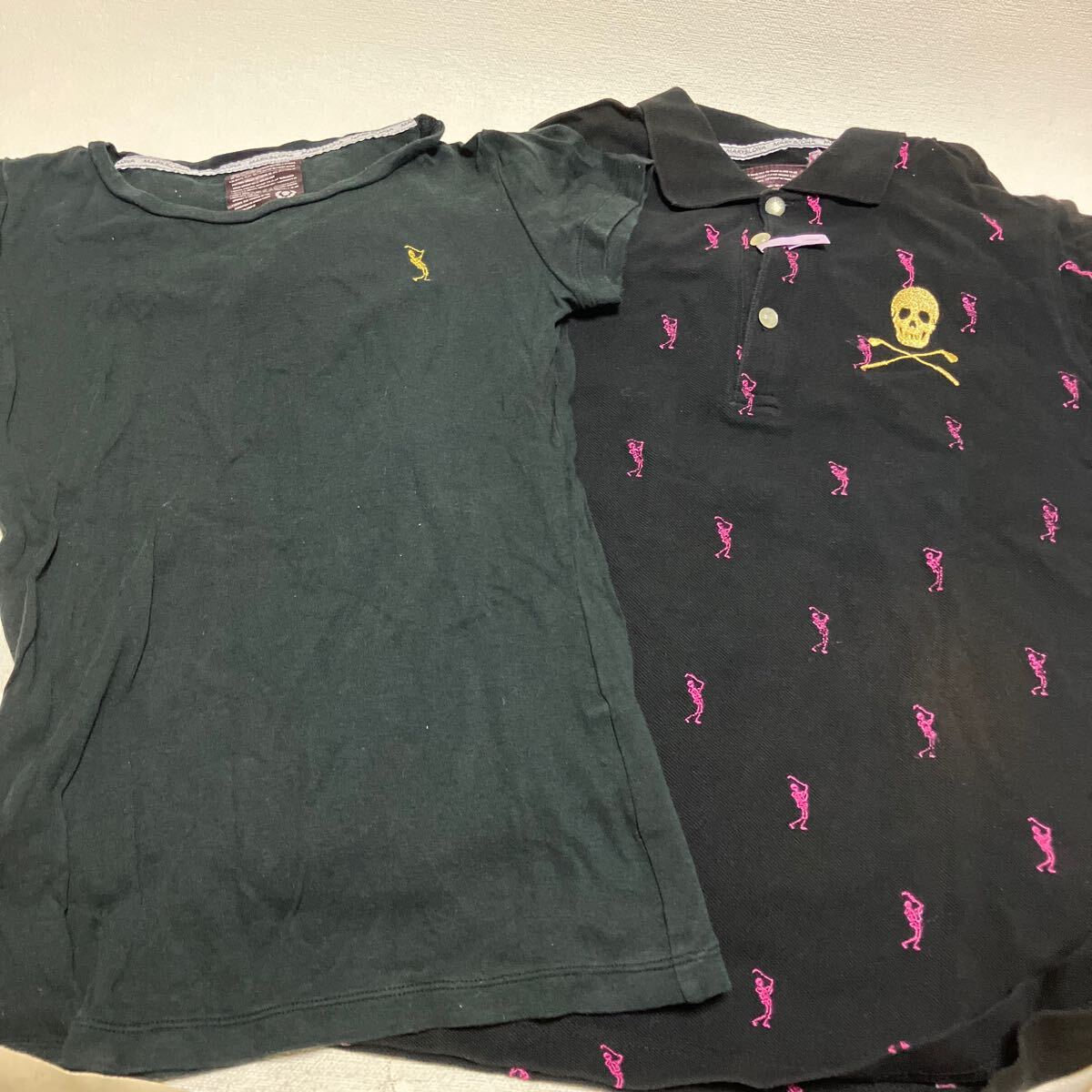 c1009 60 レディース ゴルフウェア ブラック 黒 半袖Tシャツ 2枚セット 上着 XS S サイズ スカル MARK&LONA かわいい 中古 古着 拍卖