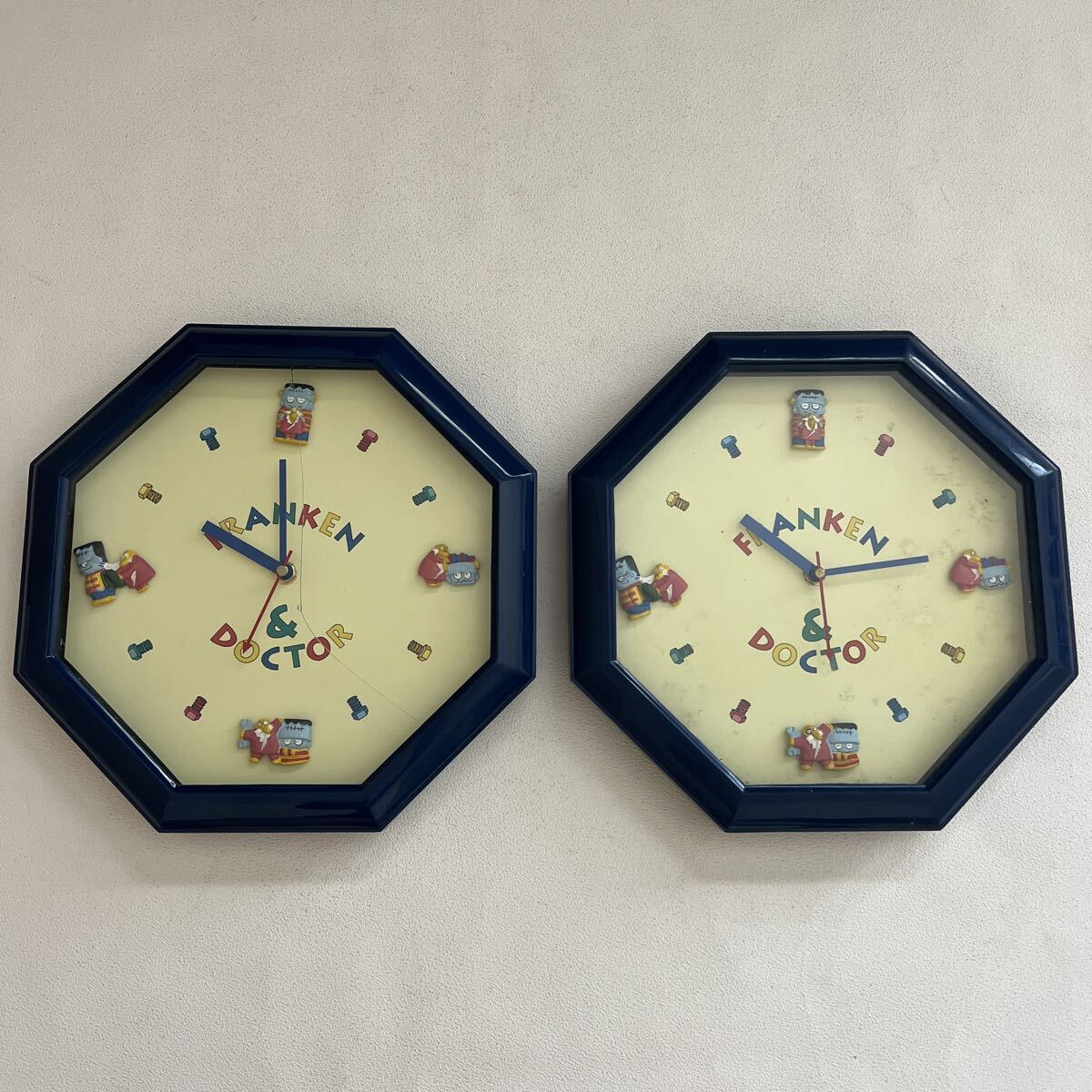 A333-80 FRANKEN & DOCTOR 掛時計 壁掛け時計 QUARTZ 掛け時計 インテリア 2個セット 1個割れあり 当時もの 希少 レア拍卖