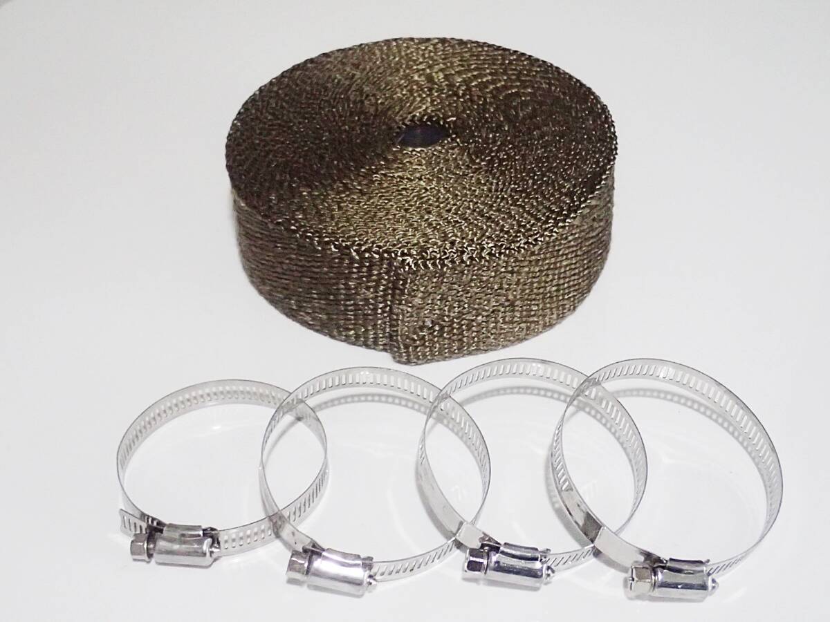 【送料込】サーモバンテージ 15m  バンド4個セット 耐熱1200℃ 玄武岩繊維 バサルトファイバー バイク マフラー用に サーモバンデージ拍卖
