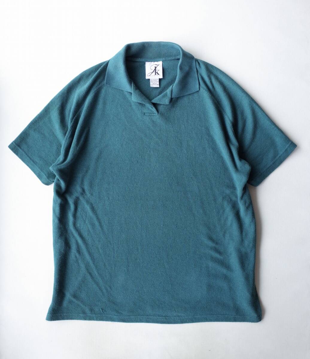 90's ビンテージ AK 半袖 トップス ポロシャツ メンズL~XL相当 エメラルドグリーン 無地 14 レディース USA古着拍卖