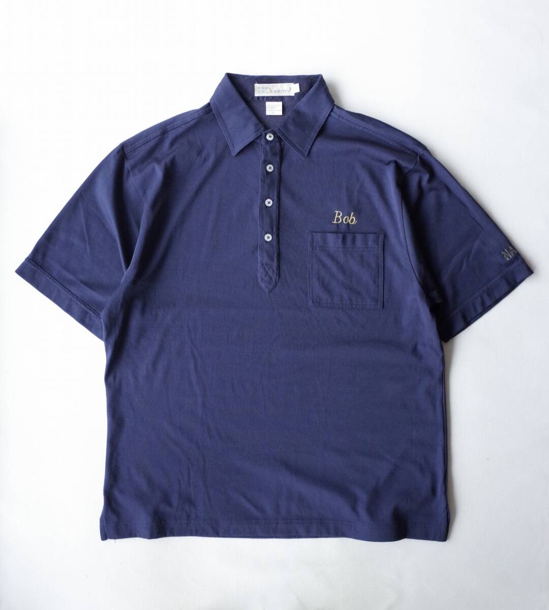 90's ビンテージ PRO CELEBRITY 半袖 ポロシャツ L ネイビー 紺 BOB 刺繍 USA古着拍卖