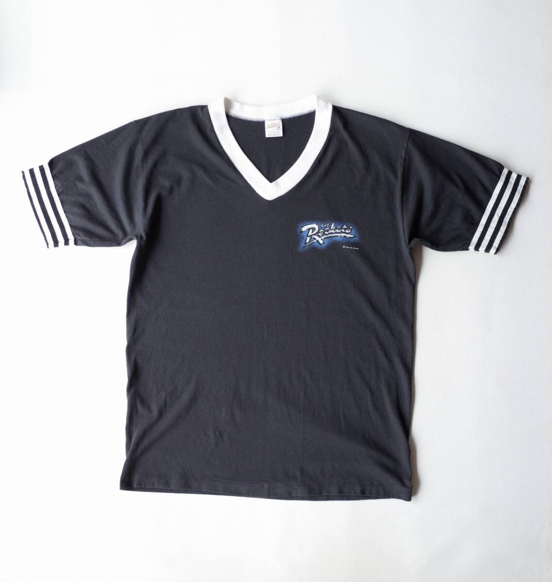 80's ビンテージ USA製 SPORTS WEAR 半袖 Tシャツ M (小さめ チビT) 黒 ブラック Vネック USA古着拍卖