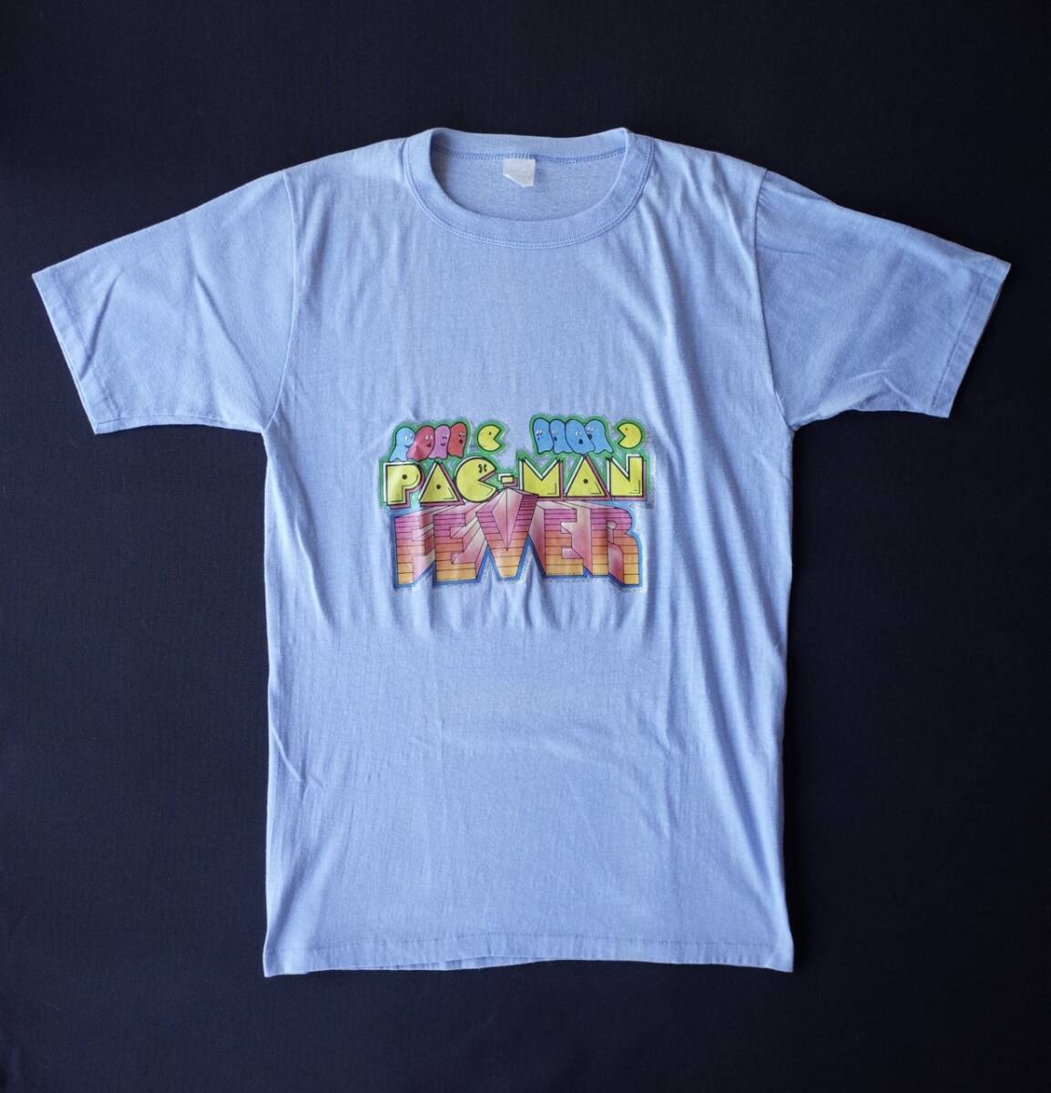 90's ビンテージ USA製 パックマン PAC-MAN 半袖 Tシャツ L (小さめ) 水色 男女兼用 チビT レトロゲーム拍卖