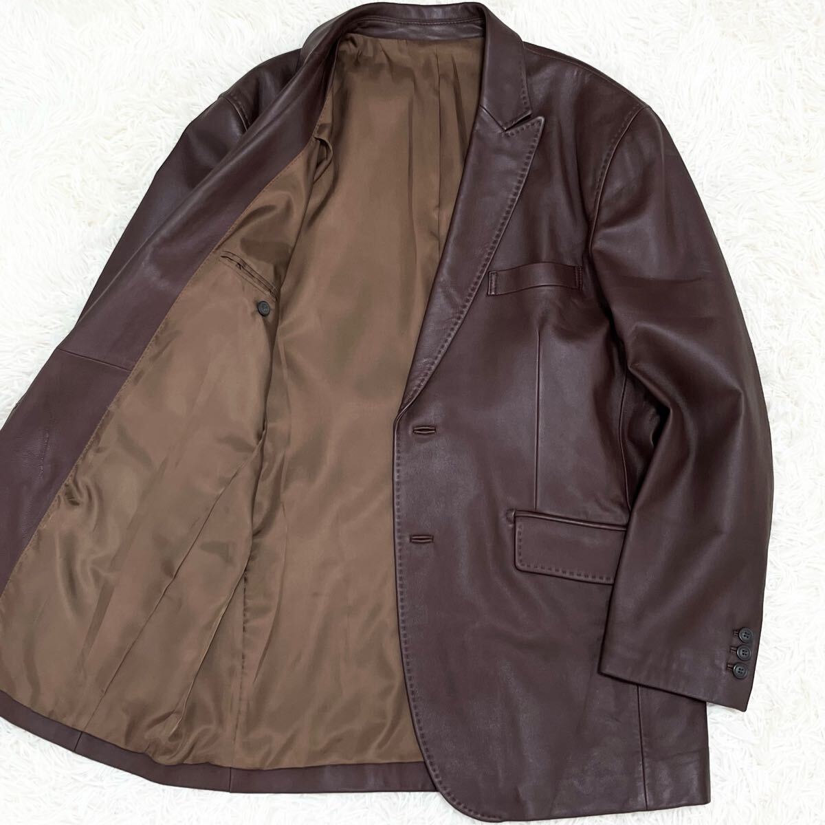 極美品 LLサイズ ジーステージ G-STAGE ラムレザー テーラードジャケット 羊革 本革 メンズ ダークブラウン ブルゾン 2B 紳士 拍卖