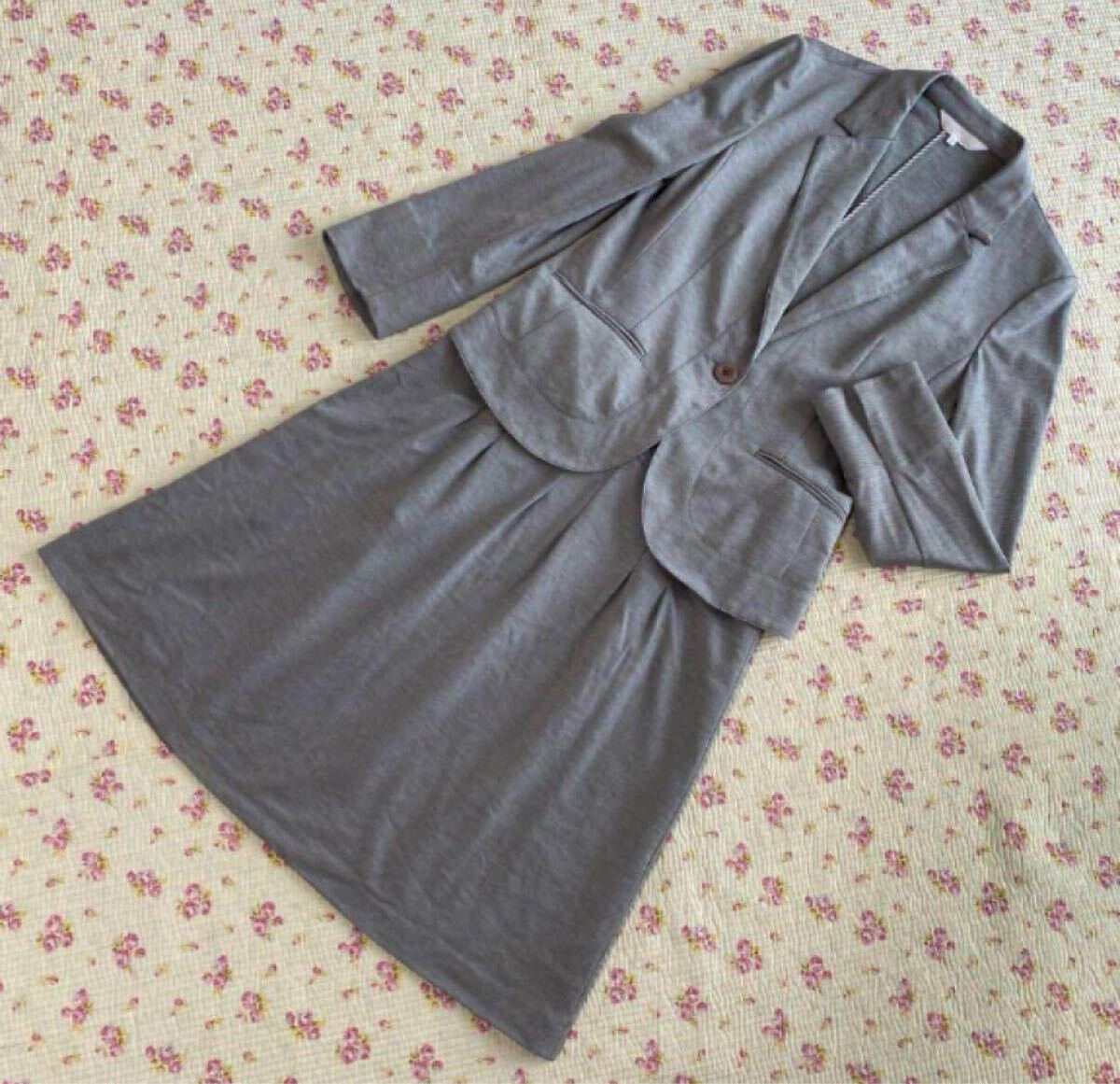 クミキョク 組曲 スカートスーツ 3 W70 ストレッチ グレー 春夏 DMW拍卖