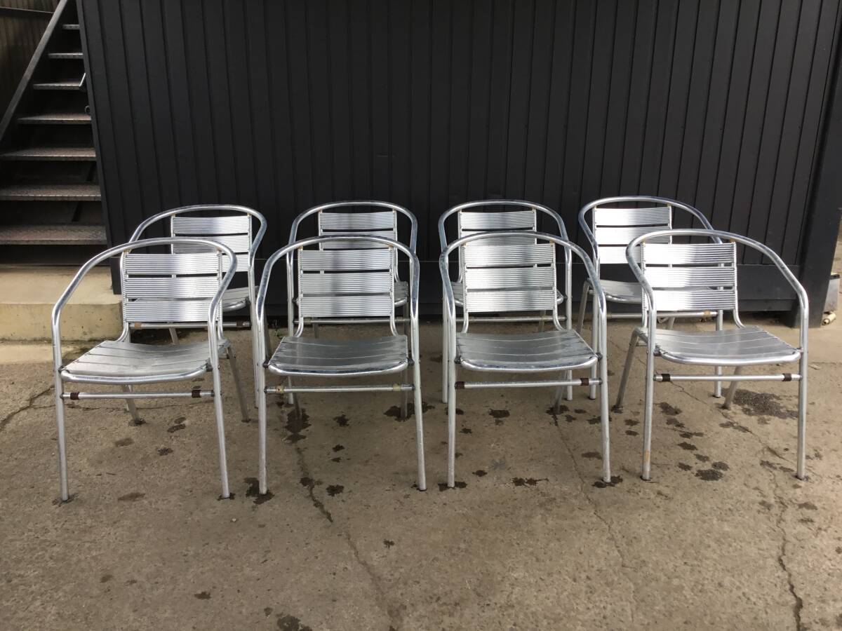 △ y ② 岐阜発/ ガーデンチェアー/ アルミ製/ イス/ 8脚セット/ 屋外/ 庭/ テラス/ カフェ/ アームチェア/ 多数あり/現状品/ R7.8/13 △拍卖