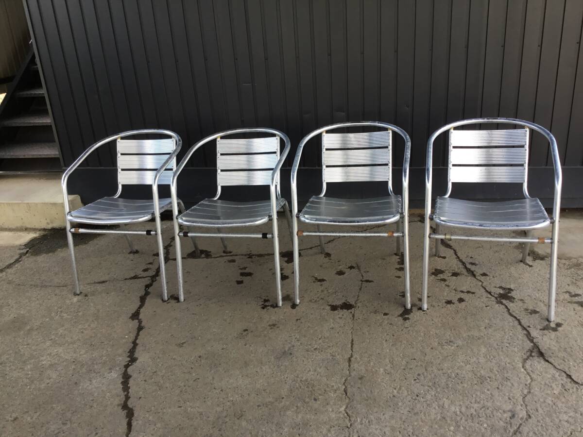 △ y ② 岐阜発/ ガーデンチェアー/ アルミ製/ イス/ 4脚セット/ 屋外/ 庭/ テラス/ カフェ/ アームチェア/ 多数あり/ 現状品/ R7.8/13△拍卖