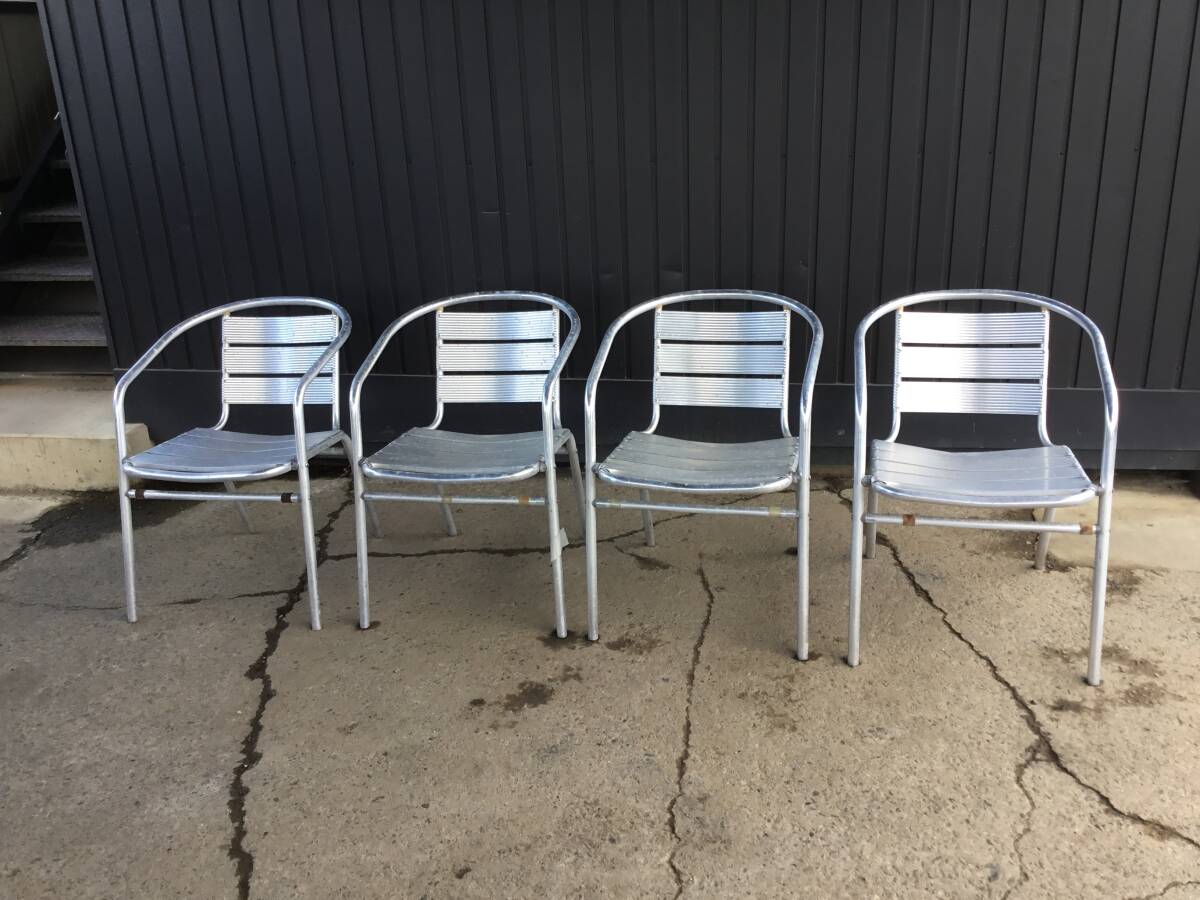 △ y ① 岐阜発/ ガーデンチェアー/ アルミ製/ イス/ 4脚セット/ 屋外/ 庭/ テラス/ カフェ/ アームチェア/ 多数あり/ 現状品/ R7.8/13△拍卖
