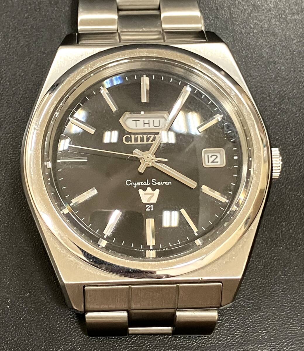 シチズン クリスタルセブン 8200-S043123 トランスコンチネンツ デイデイト/21石 ブラック AT 自動巻きメンズ腕時計 稼働品拍卖