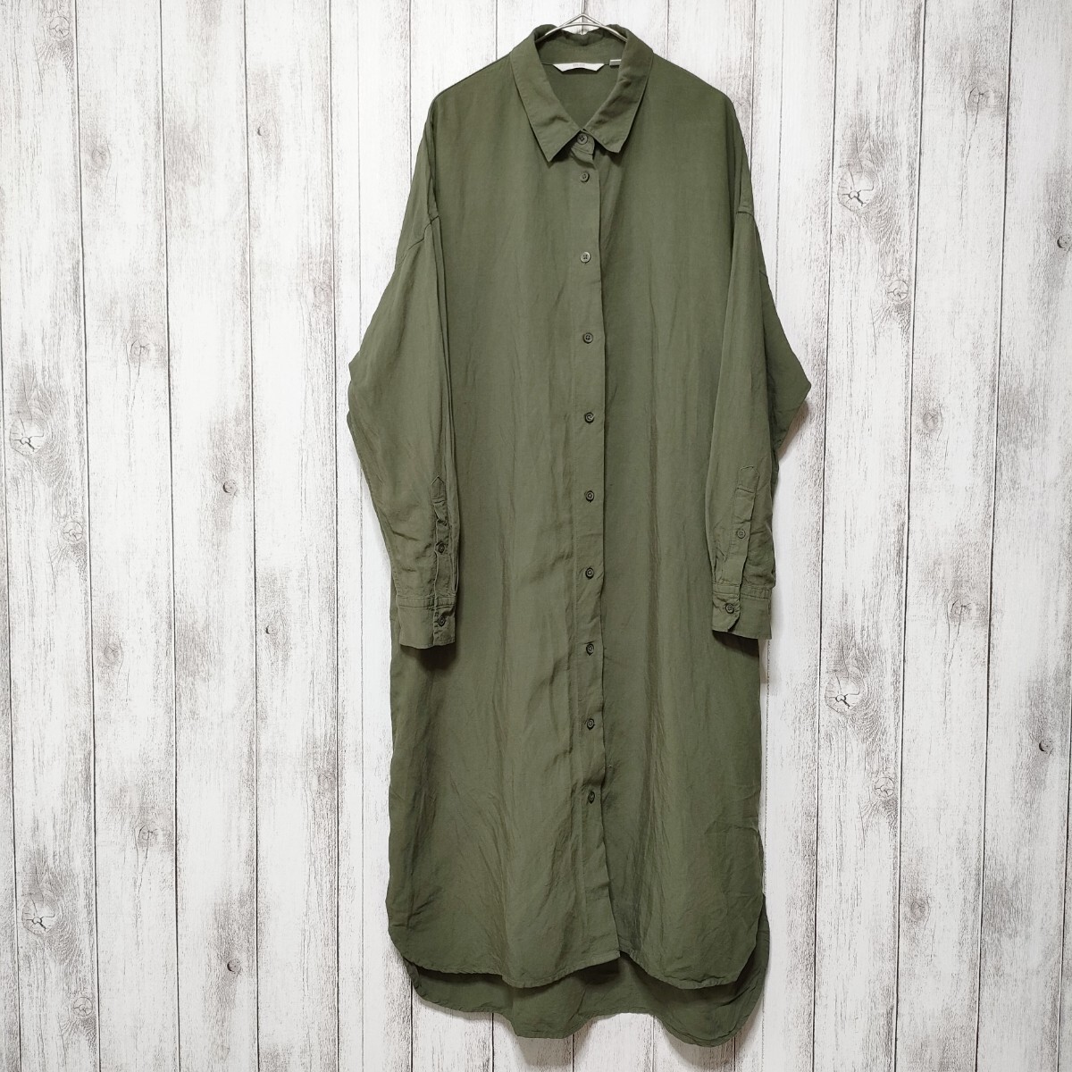 ユニクロ (L) リネンブレンド シャツワンピース ポケットあり ウエスト紐不足拍卖