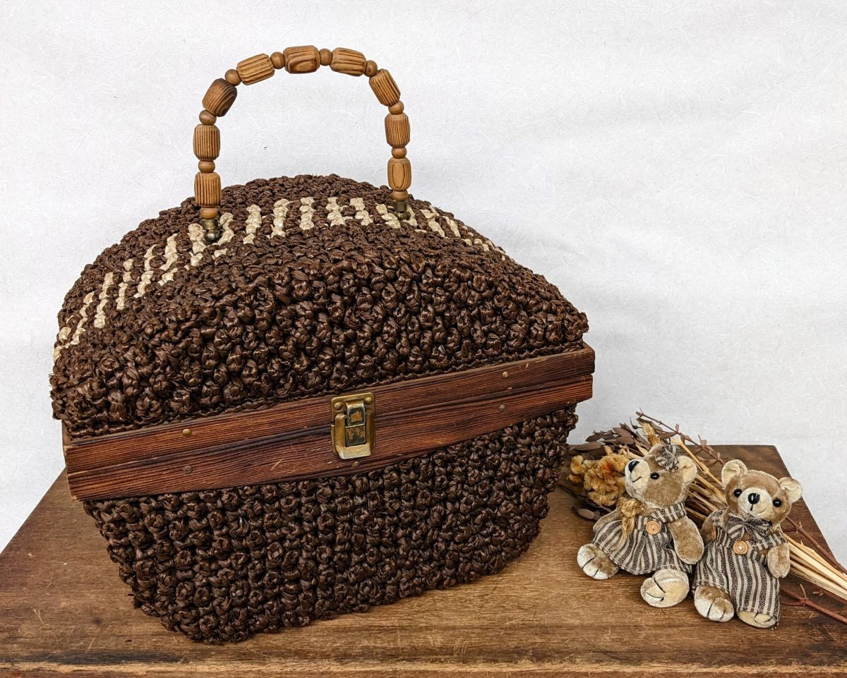 hh379■ヴィンテージバスケット 鞄 収納 ディスプレイ ヨーロッパ アンティーク 古道具 裁縫箱 ソーイングボックス メイクボックス/100拍卖