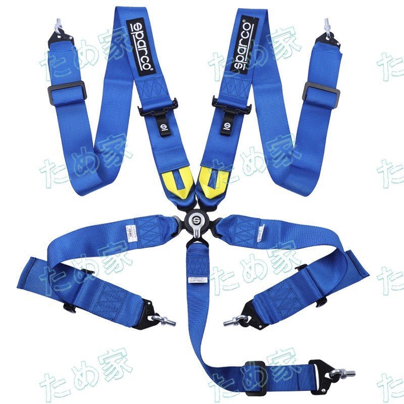 最新◆5点式 シートベルト SPARCO 2024年製 安全ベルト レース専用 腰ベルトアジャスター付 スパルコ 耐久レースに◆ブルー拍卖