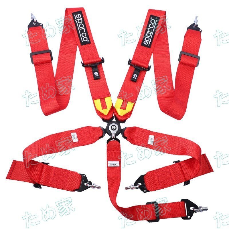 最新◆5点式 シートベルト SPARCO 2024年製 安全ベルト レース専用 腰ベルトアジャスター付 スパルコ 耐久レースに◆レッド拍卖