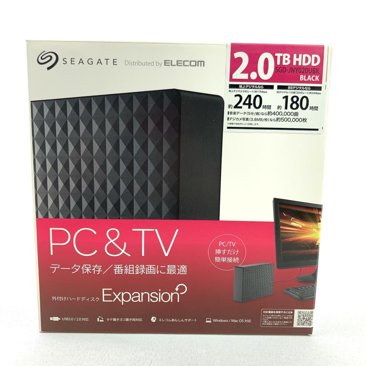 未使用品 2TB 外付けハードディスク HDD エレコム SGD-JNY020UBK HDD ELECOM拍卖