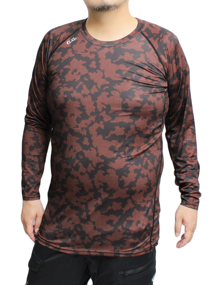 【新品】 3L レッド コンプレッション インナー メンズ 大きいサイズ 接触冷感 ストレッチ UVカット 吸汗速乾 消臭 夏用 総柄 長袖 Tシャツ拍卖