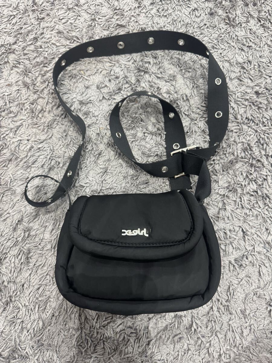 美品 X-girl エックスガール ショルダーバック カバン 黒 ブラック ウェストバック ボディバック拍卖