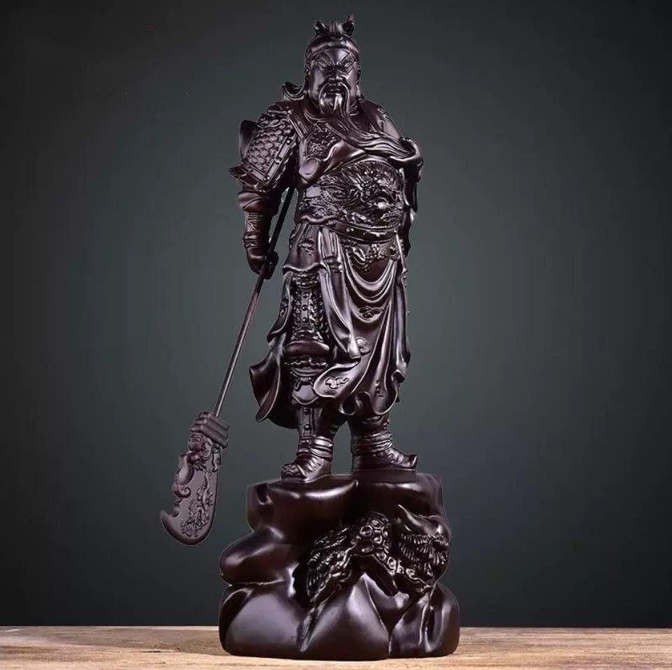 高品質★木彫 中国武将 三国志 関羽像 仏教工芸 精密細工 精密彫刻 黒檀木 仏師で仕上げ品 武財神拍卖