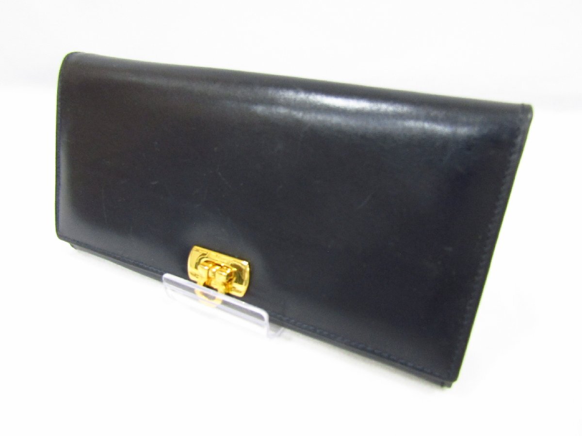 Salvatore Ferragamo サルヴァトーレフェラガモ レザーロングウォレット ブラック メンズ長財布 中古品◆140692拍卖
