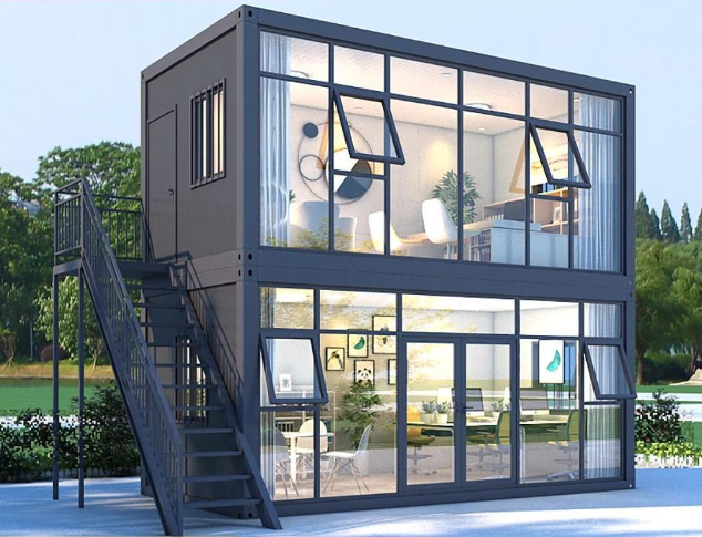 ガラスドア2階建新品 ユニットハウス プレハブ野外プレハブハウス ガラス付きで事務所別荘 ,ショールーム応接室、ショップモバイルハウス拍卖