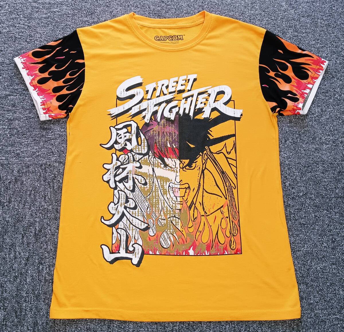 激レア!ペルー製 CAPCOM カプコン STREET FIGHTER ストリートファイター 風林火山 リュウ 袖切り替え Tシャツ(M-L相当)拍卖