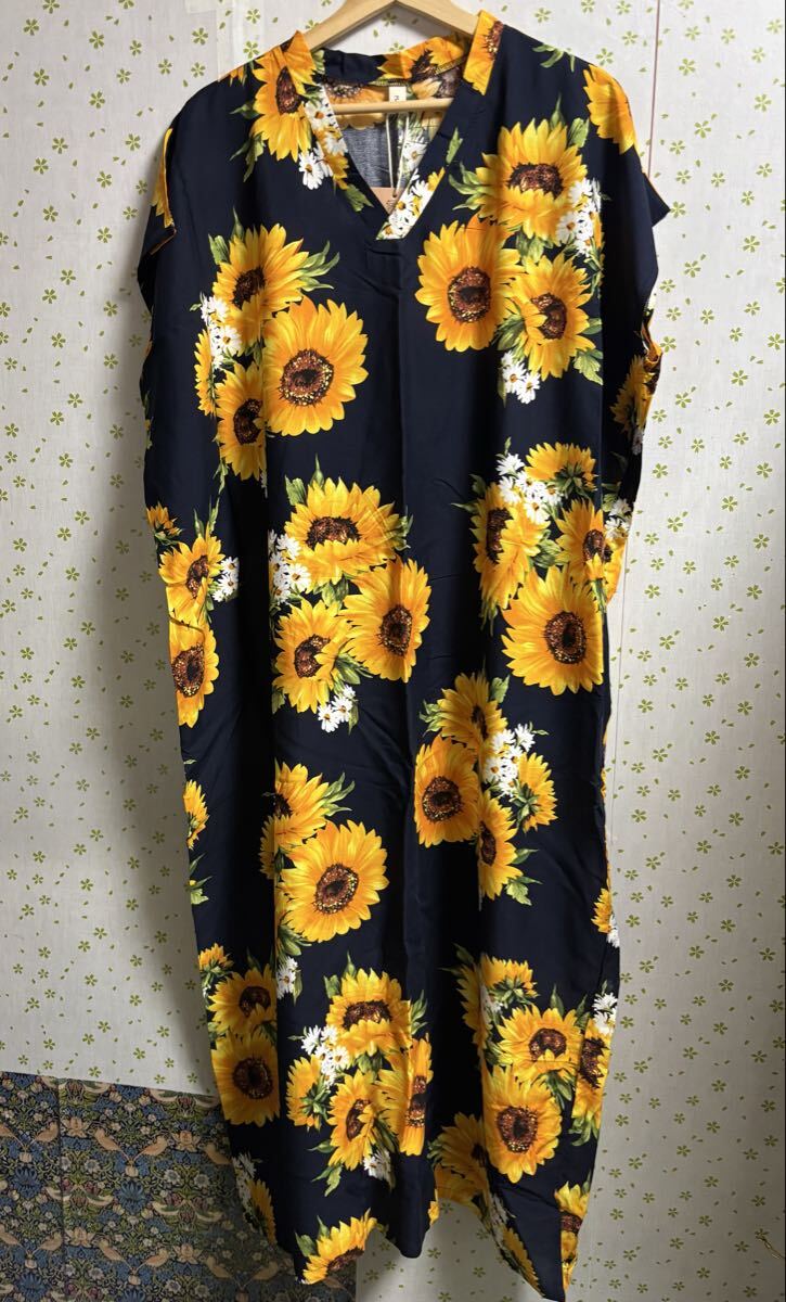 ひまわり柄 Vネック ロングワンピース ワンピース 半袖拍卖