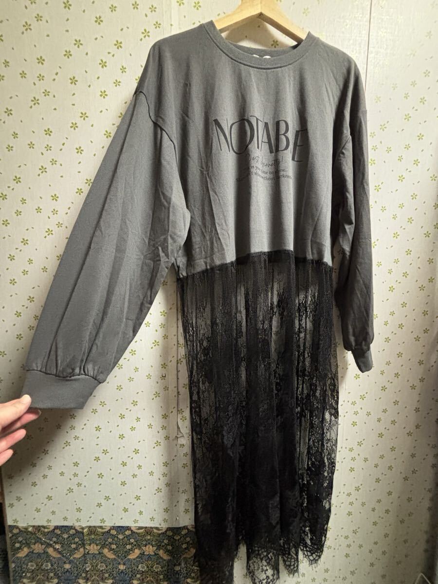 4Lサイズ グレー クロップドトップ レースロングワンピース 長袖 ワンピース拍卖