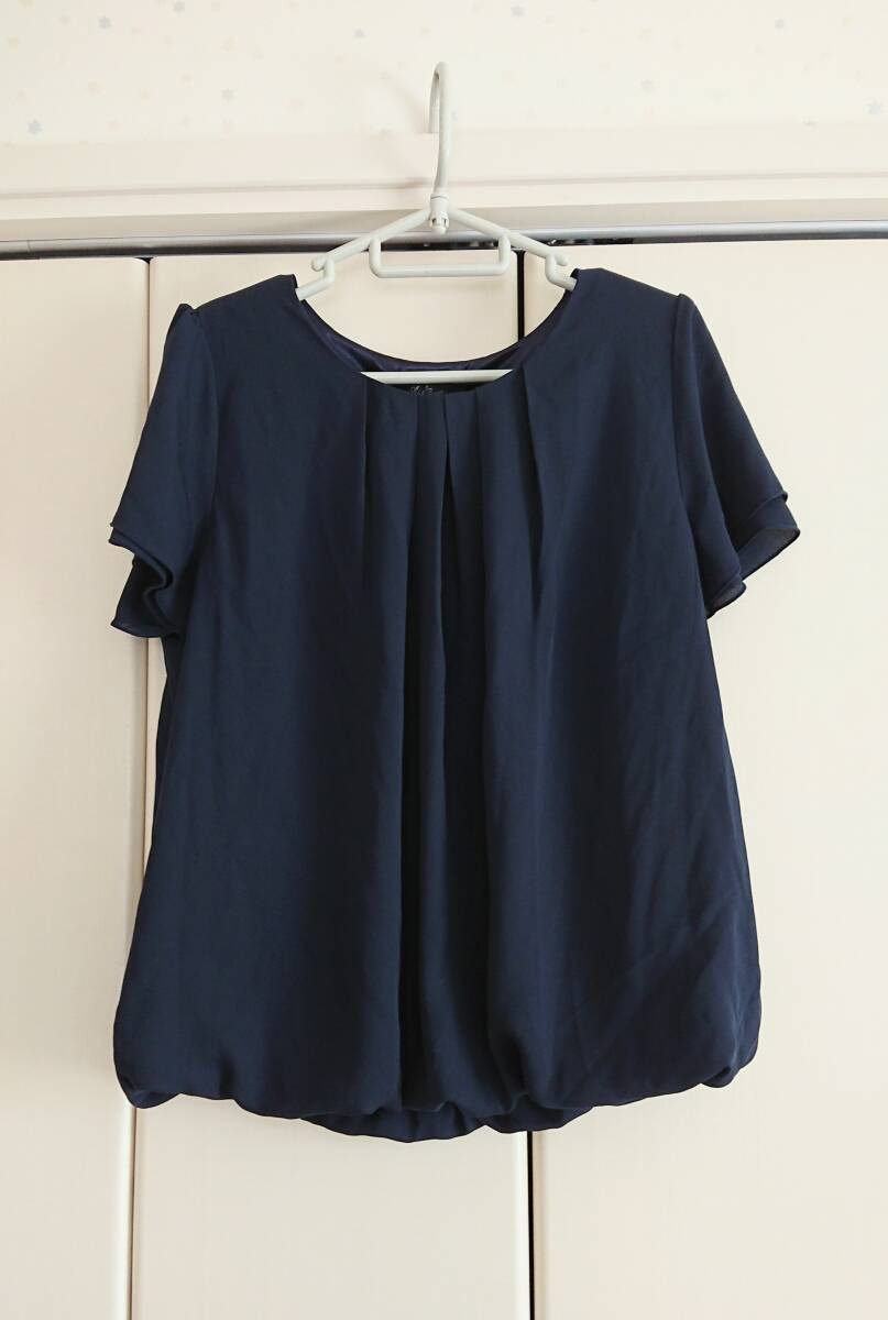Add Rouge★半袖シフォンタックブラウス・ネイビーL★タグ付き拍卖