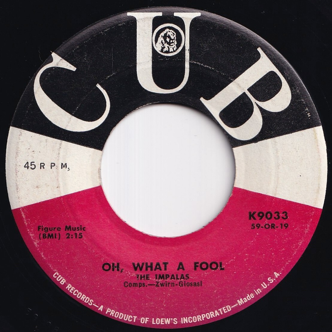 Impalas Oh, What A Fool / Sandy Went Away Cub US K9033 212038 R&B R&R レコード 7インチ 45拍卖