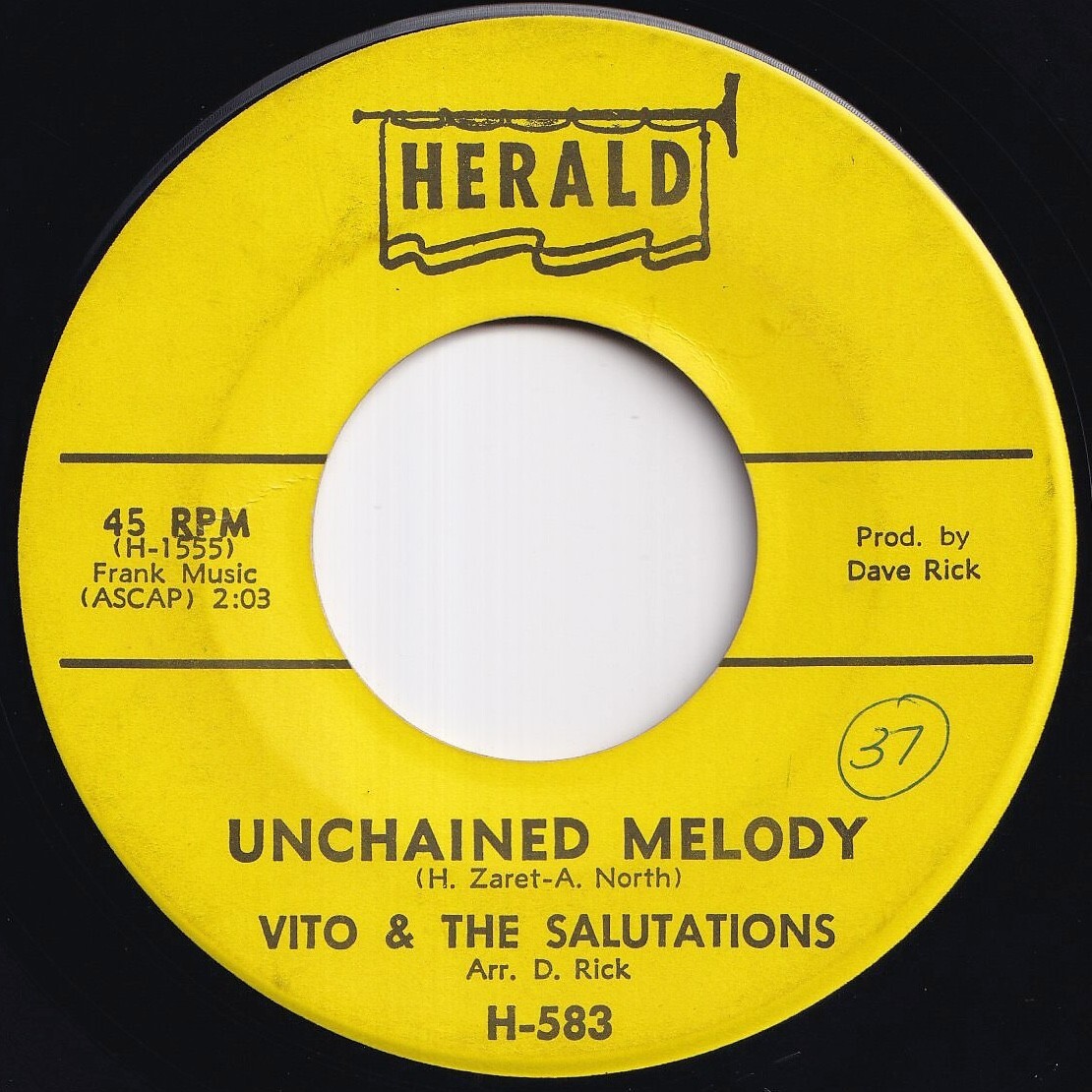 Vito & The Salutations Unchained Melody / Hey, Hey, Baby Herald US H-583 212091 R&B R&R レコード 7インチ 45拍卖