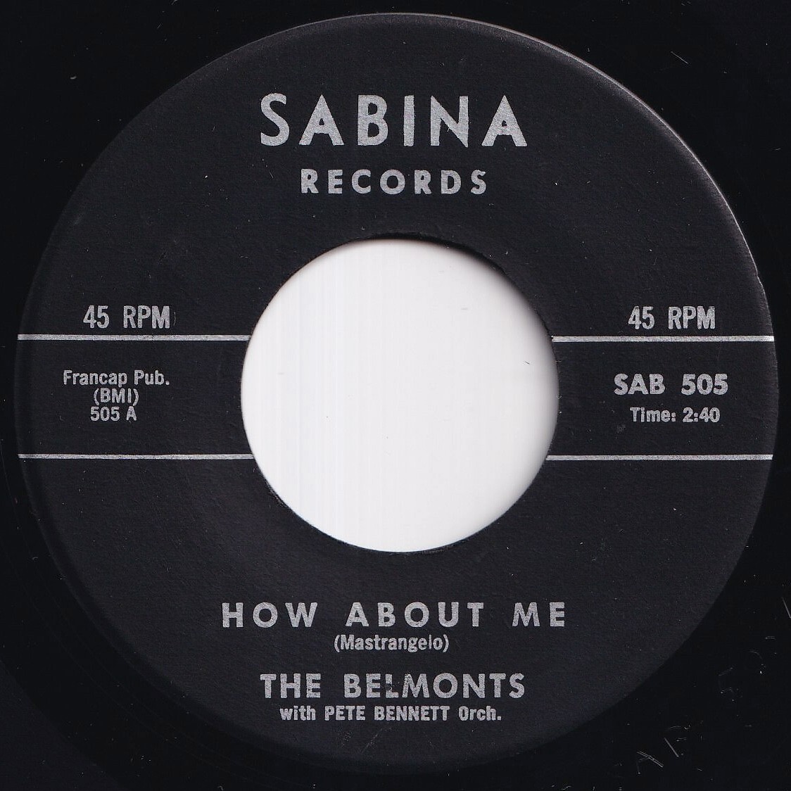 Belmonts How About Me / Come On Little Angel Sabina US SAB 505 212161 R&B R&R レコード 7インチ 45拍卖