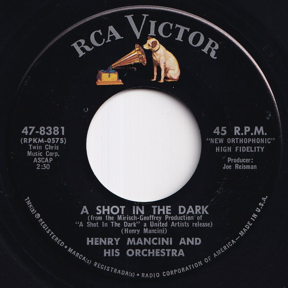 Henry Mancini A Shot In The Dark / The Shadows Of Paris RCA Victor US 47-8381 212130 JAZZ ジャズ レコード 7インチ 45拍卖