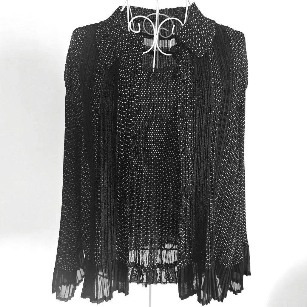 ◆未使用◆ブラウス&タンクトップ◆黒◆ドット◆レース◆アンサンブル◆セット◆L◆拍卖