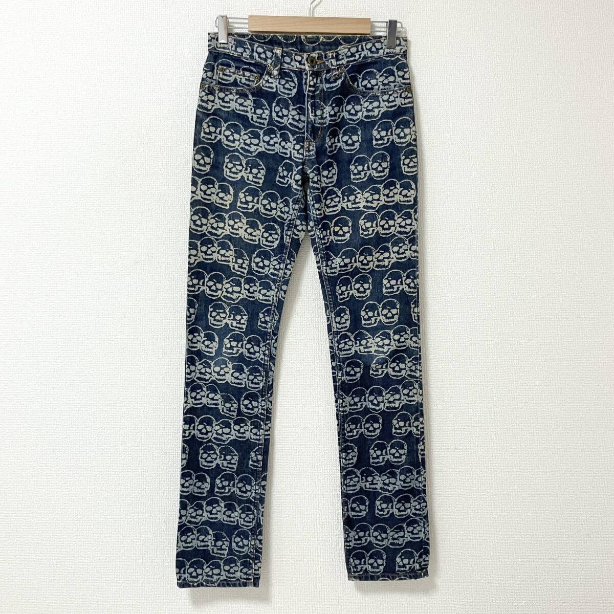 90s HYSTERICS スカル 総柄 スリム デニムパンツ Mサイズ HYSTERIC GLAMOUR ヒステリックグラマー 髑髏 ジーンズ VINTAGE archive 3030367拍卖