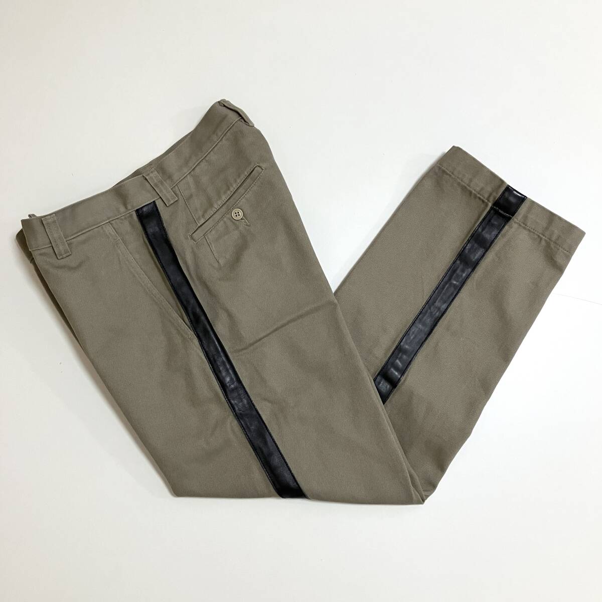 AD2007 コムデギャルソンオムプリュス レザー サイドライン パンツ ベージュ SSサイズ HOMME PLUS スラックス archive 5060688拍卖