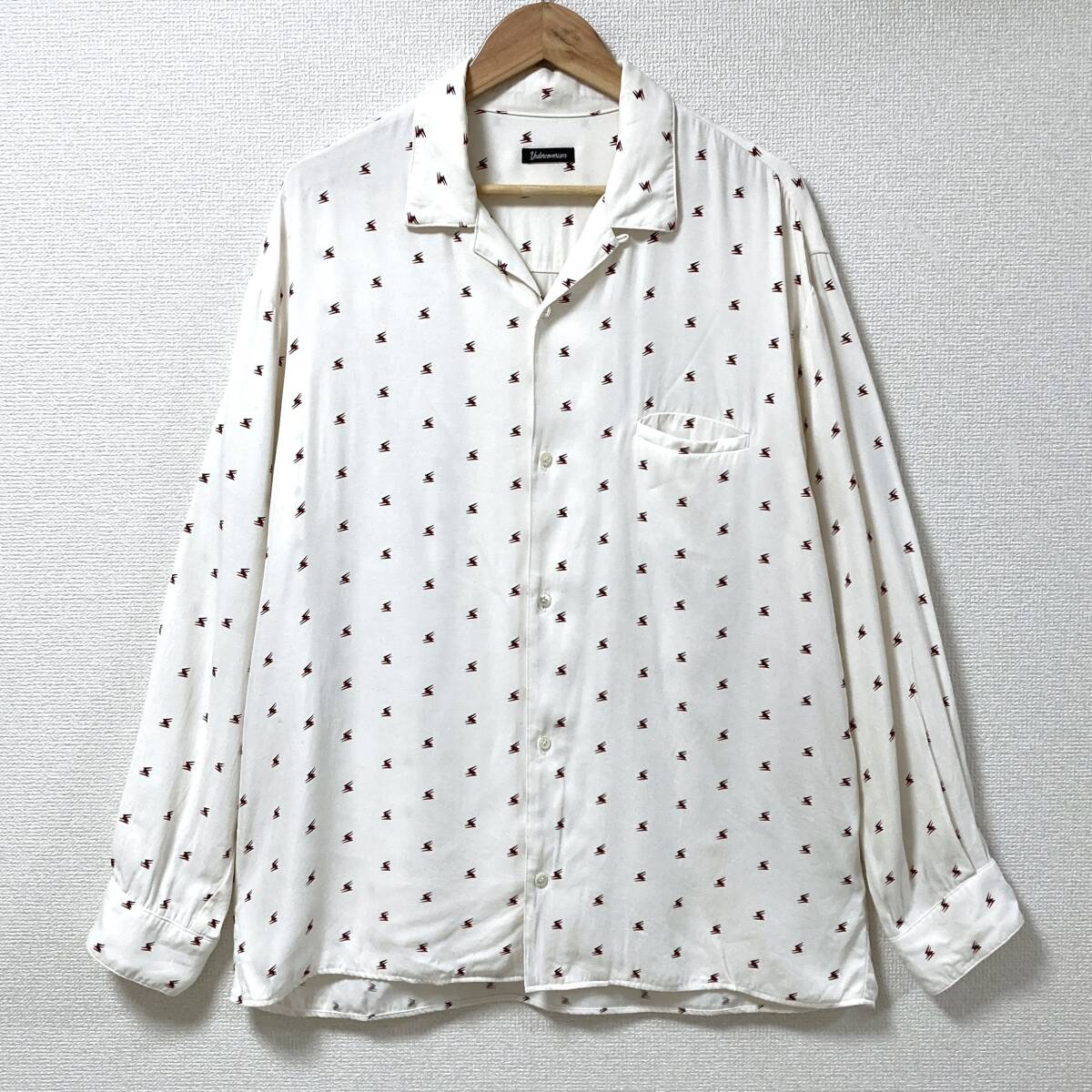 2021AW UNDERCOVER 稲妻 総柄 レーヨンシャツ ホワイト 白 オーバーサイズ 2サイズ アンダーカバー サンダー archive 5080178拍卖
