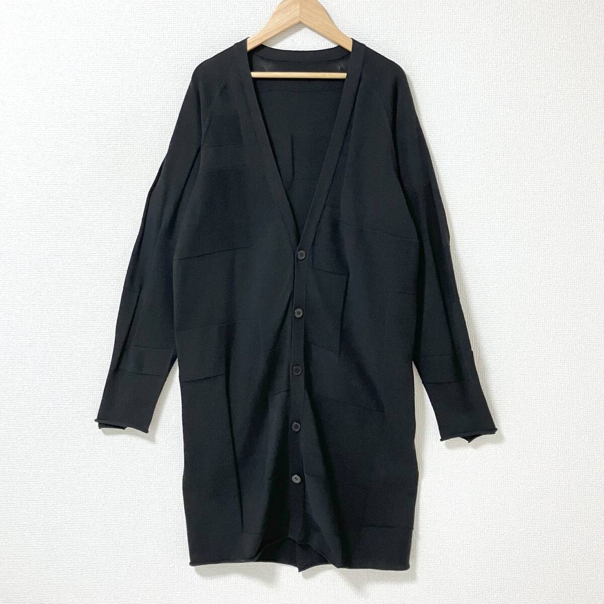 Yohji Yamamoto パネル 切替 コットン ニット ロング カーディガン ブラック 黒 2サイズ ヨウジヤマモト ガウン archive 3110286拍卖