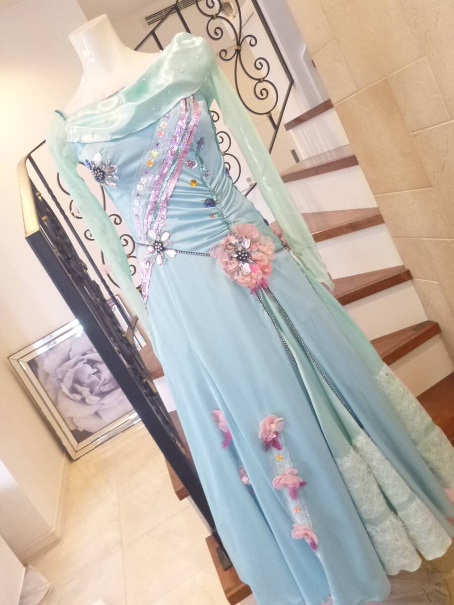 美品 ★社交ダンス ドレス★ゴージャス ミントグリーン 身長155~160㎝程度 拍卖