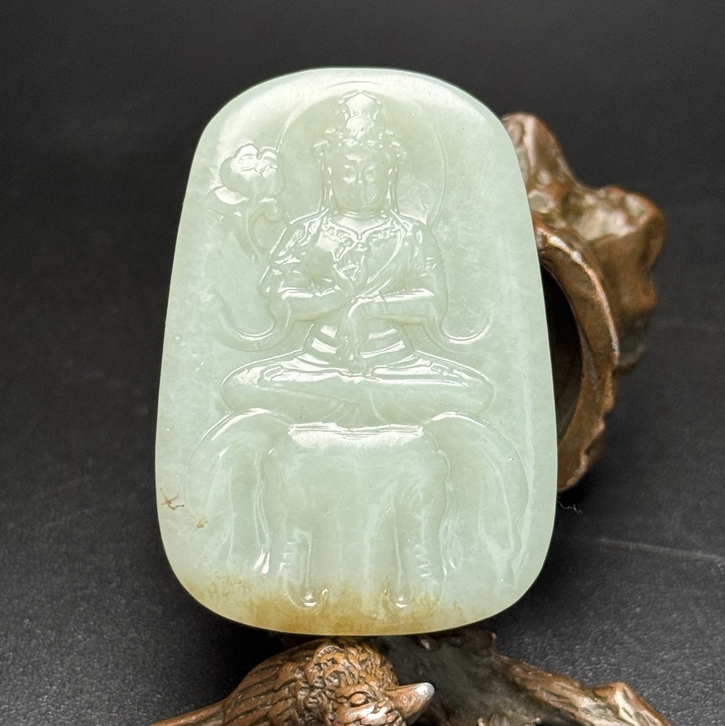 旧 清代 和田玉 觀音玉牌 天然石 時代物 中国古美術 古賞物 古置物 唐物 S78拍卖