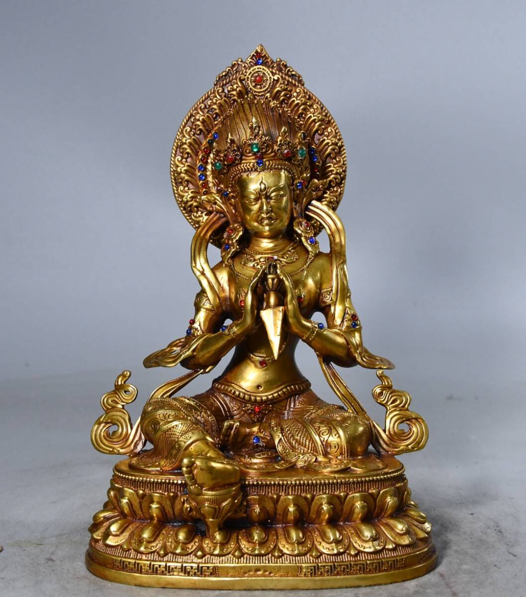 旧 清代 精銅鋳造 黄銅鍍金 金剛度母仏像 古家具 中国古美術 古賞物 古置物 唐物 S78拍卖