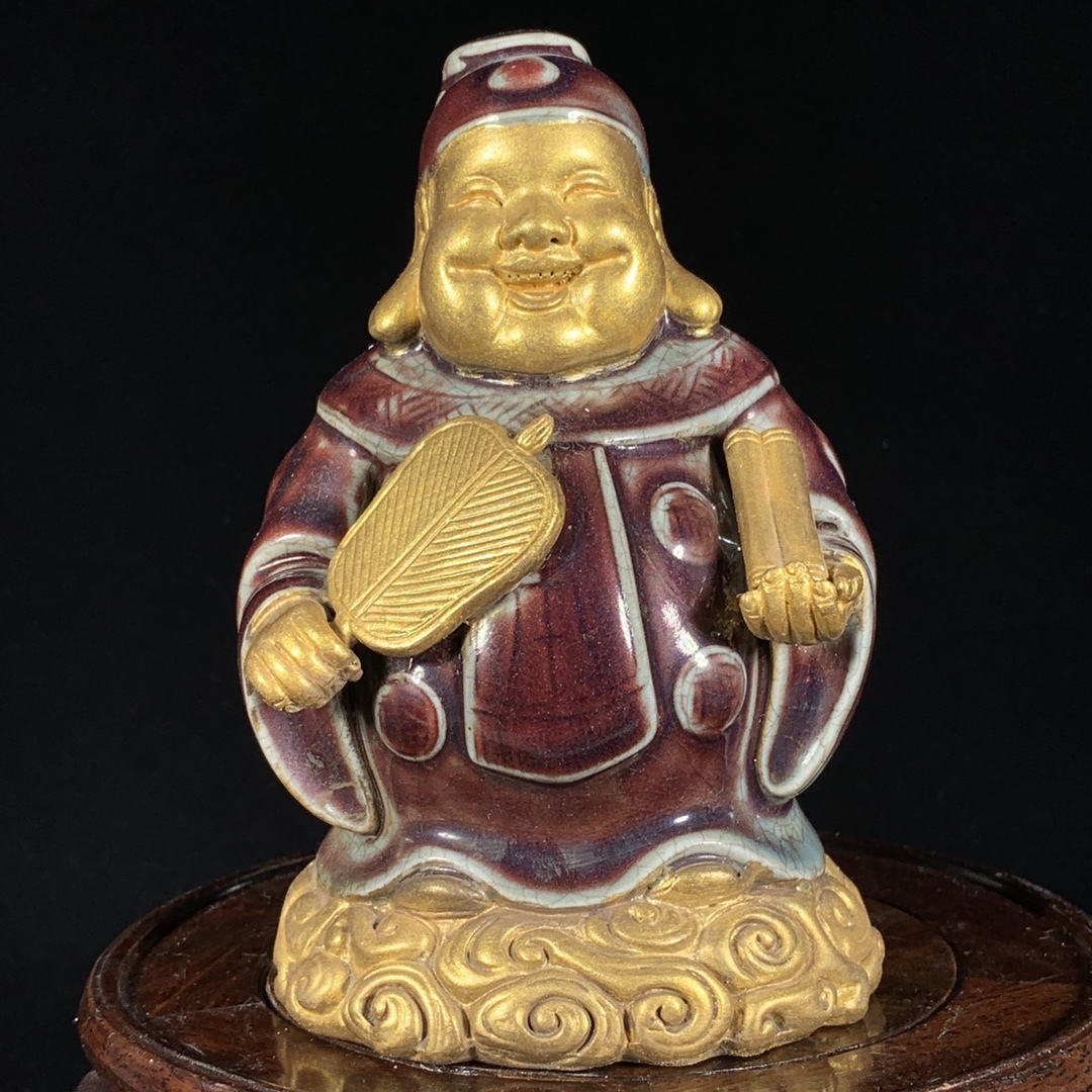 旧 清代 鈞磁器 鍍金-瑰紫 福星 唐磁 古陶磁器 陶芸 中国古美術 古賞物 古置物 唐物 S78拍卖