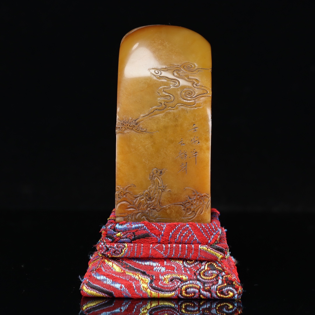 旧 清代 精品寿山石田黄石 山水人物 印鑑 時代物 文房具 中国古美術 古賞物 古置物 唐物 S78拍卖